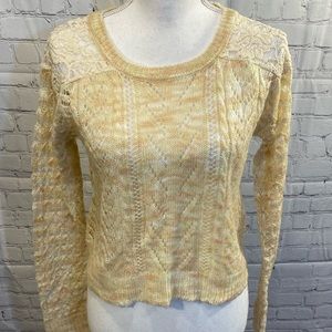 DELIAS Cropped Sweater Open Knit Peach & White-Small